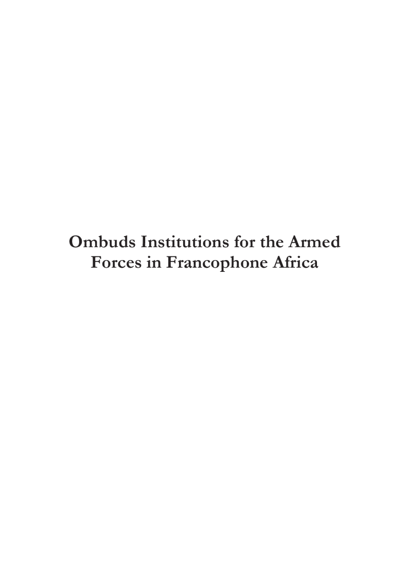 Ombuds Institutions for the Armed Forces in Francophone Africa