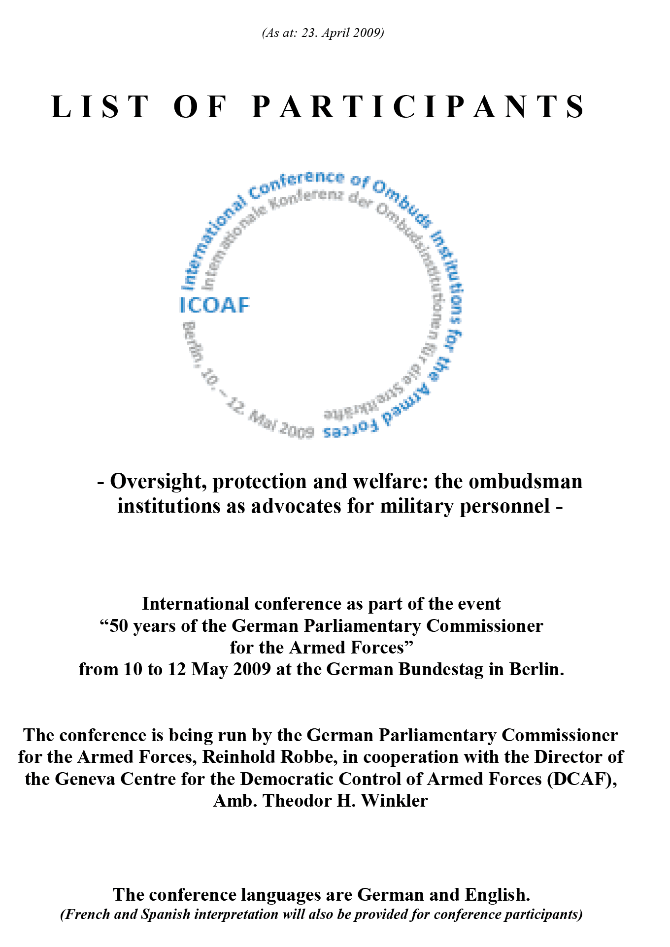 01ICOAF List of Participants
