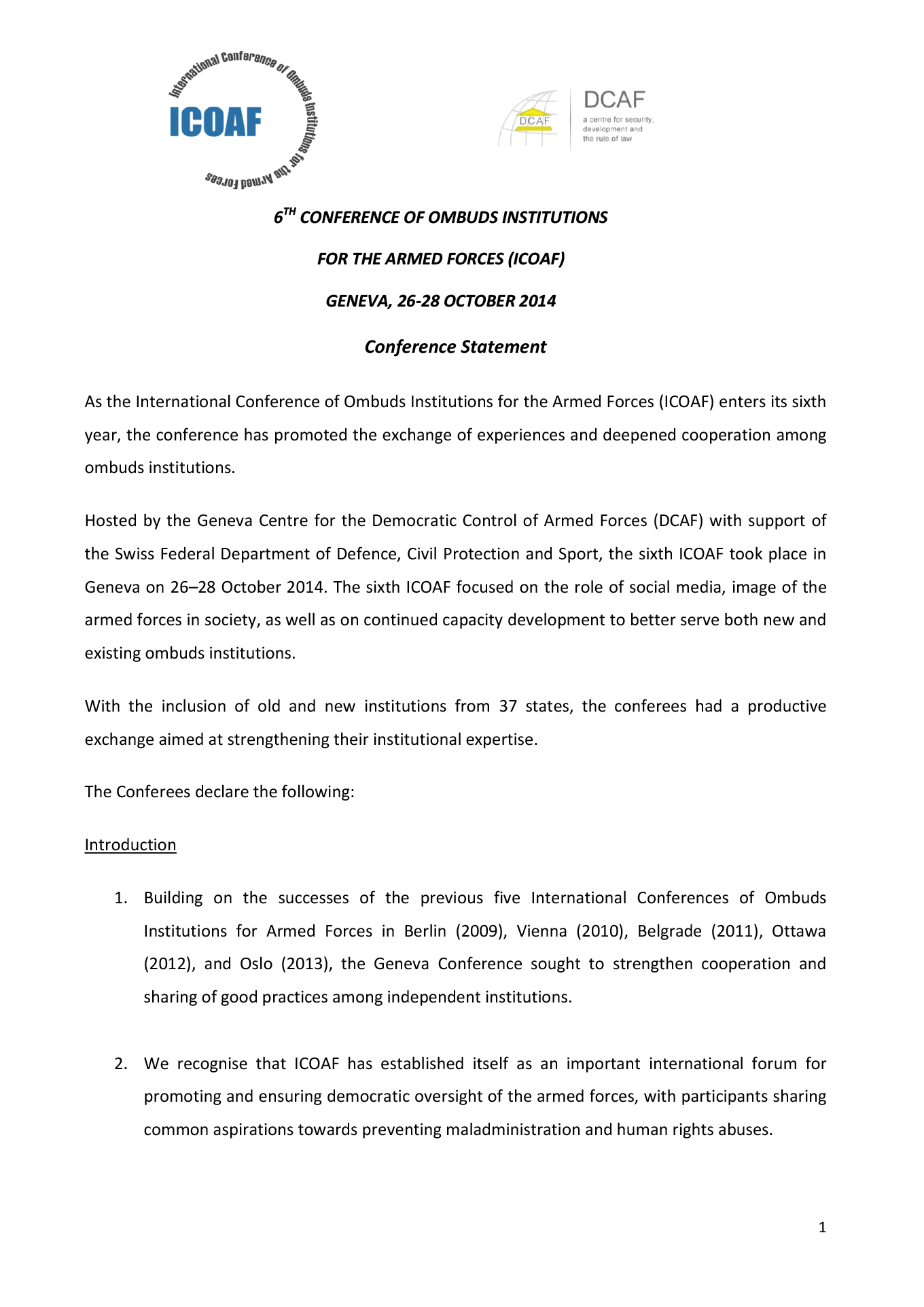 06ICOAF conference statement