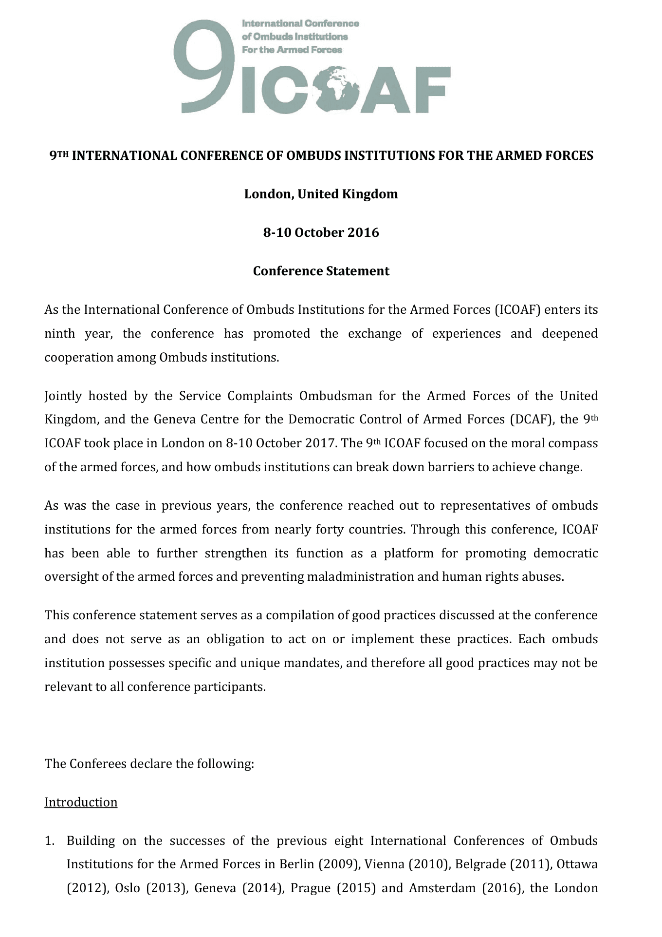 09ICOAF conference statement