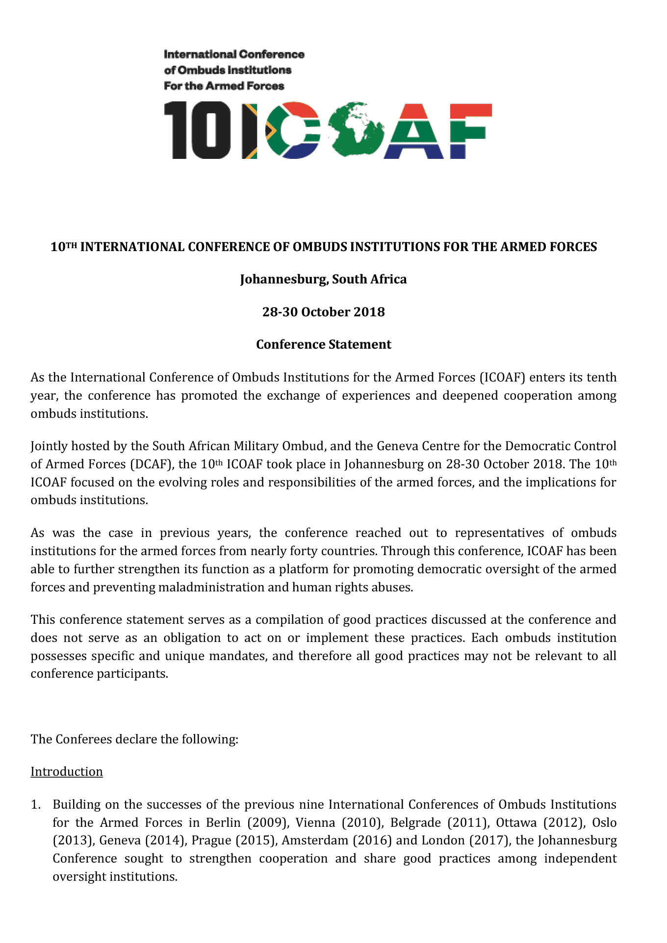 10ICOAF conference statement