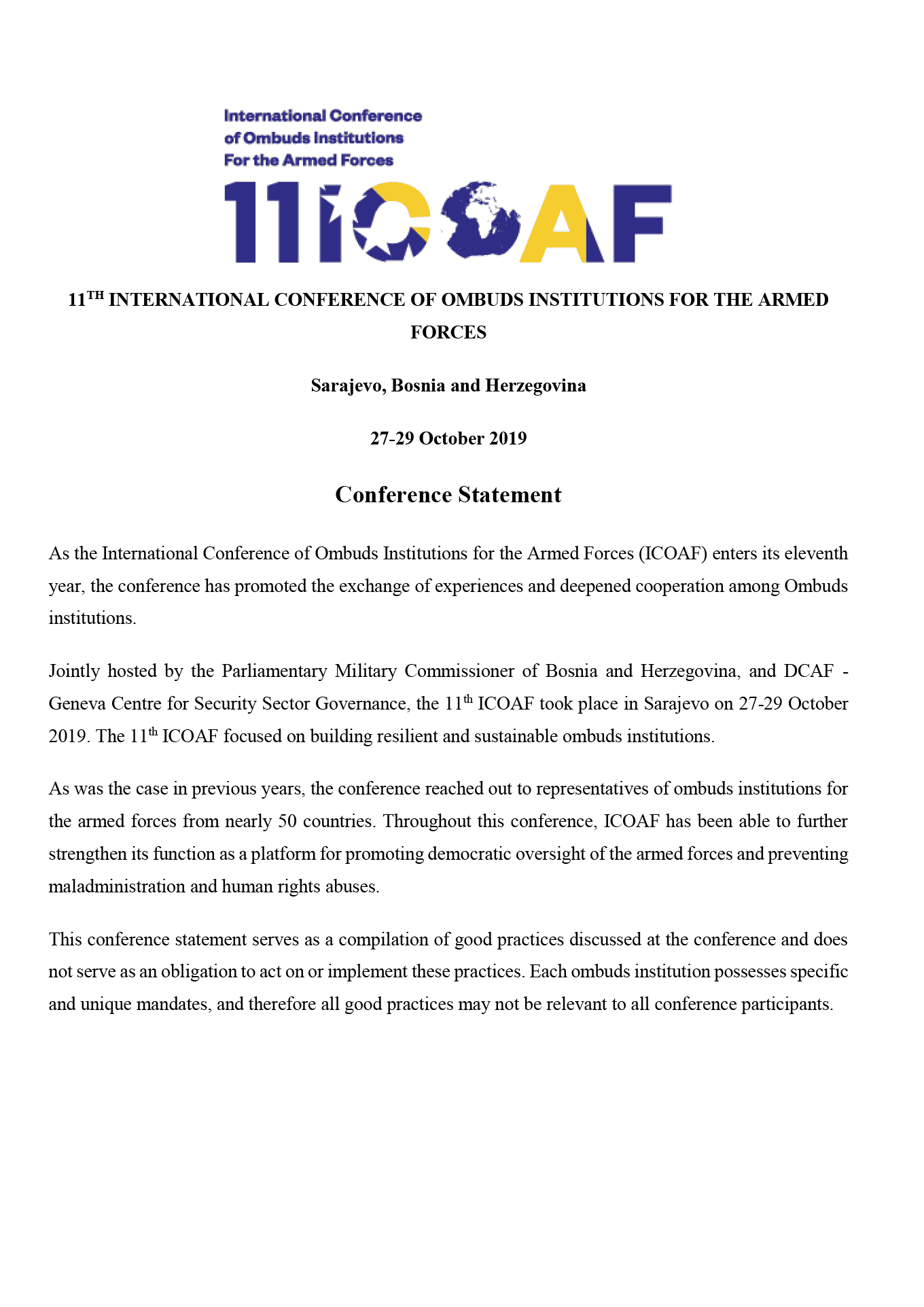 11ICOAF conference statement