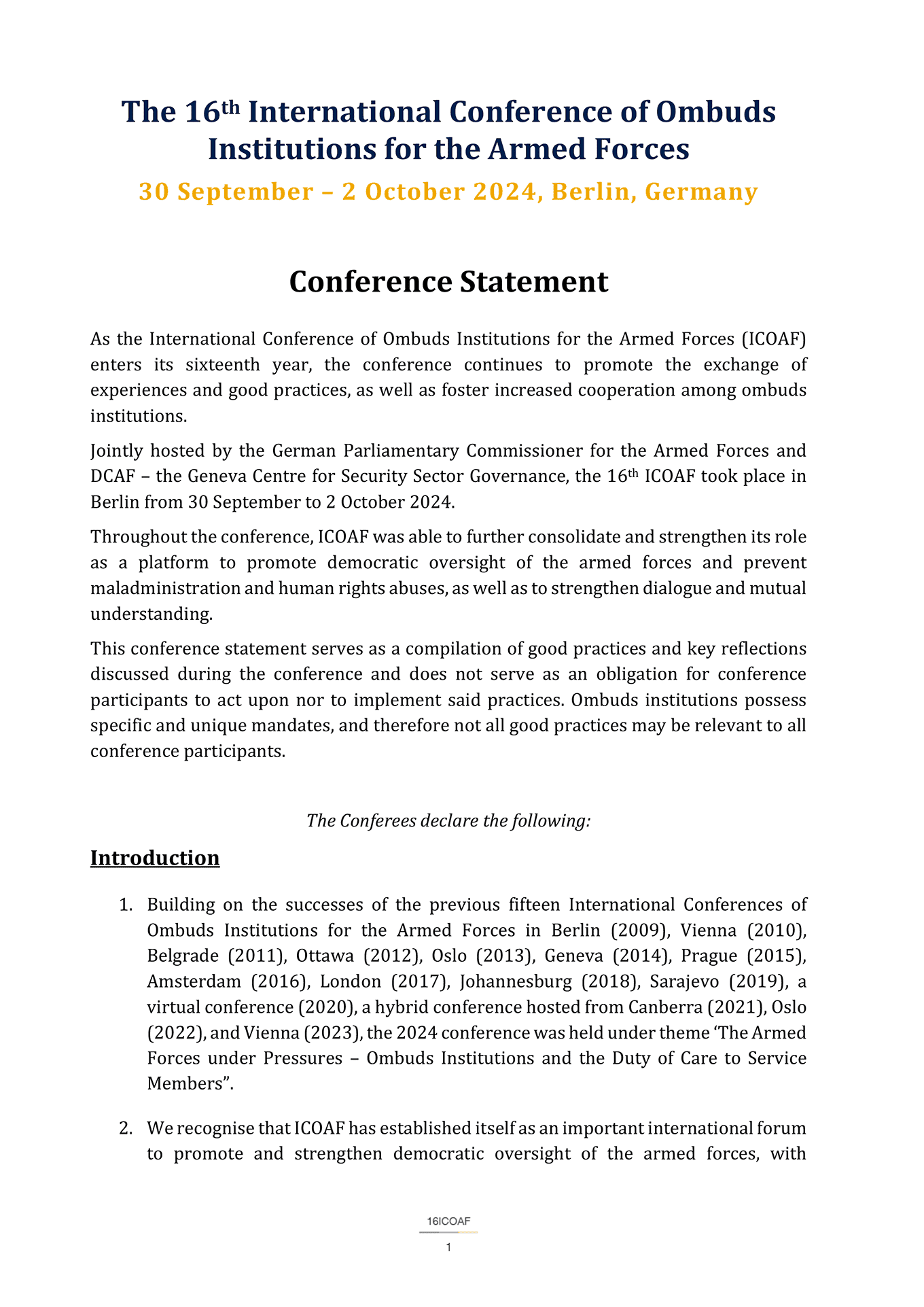 16ICOAF conference statement